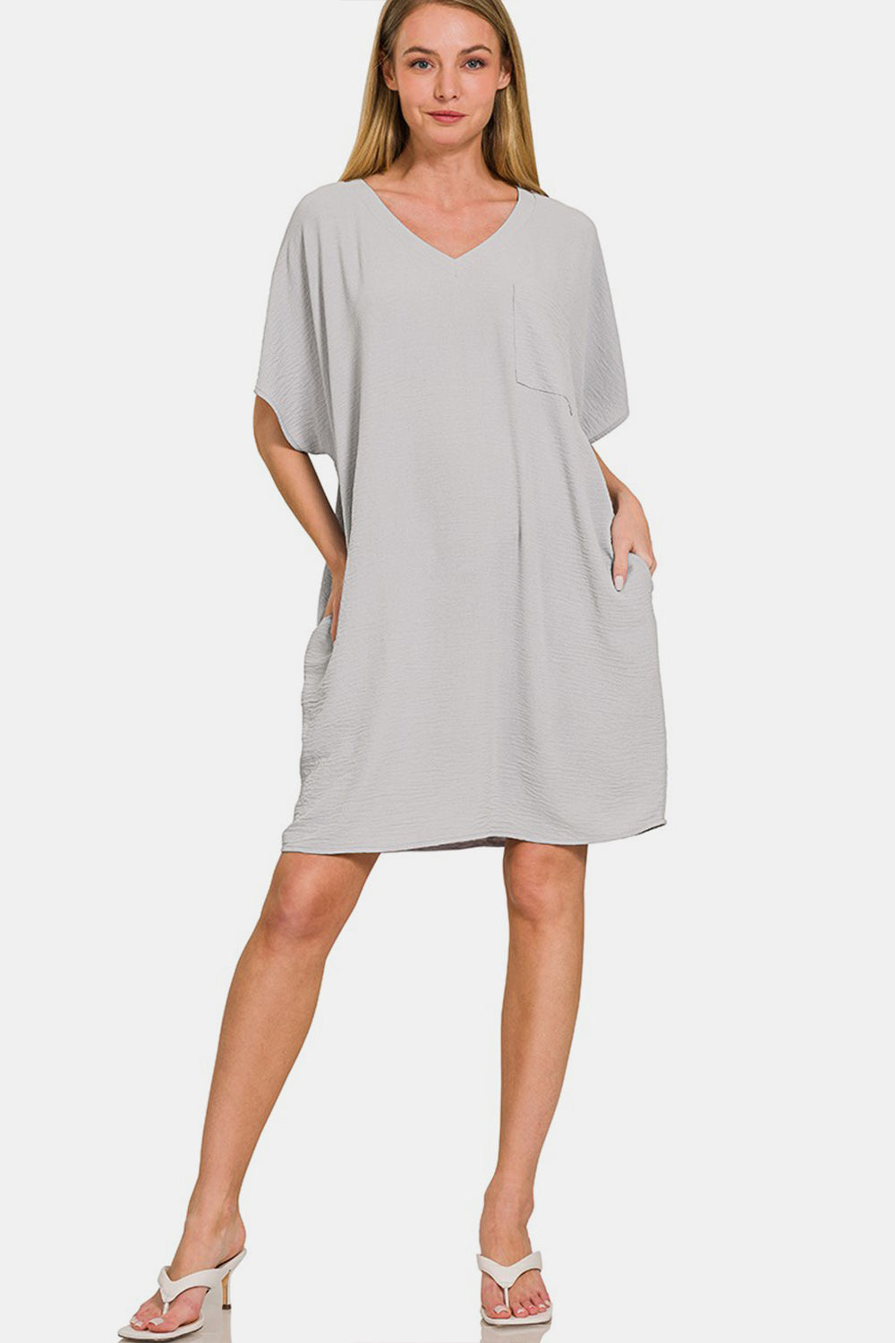 ABT01stri Zenana V-Neck Tee Dress with Pockets