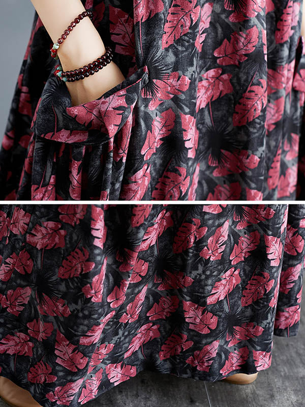 Artistic Retro Ramie Cotton Loose 3 Colors Floral Printed Square-Neck Sleeveless Strap Dress