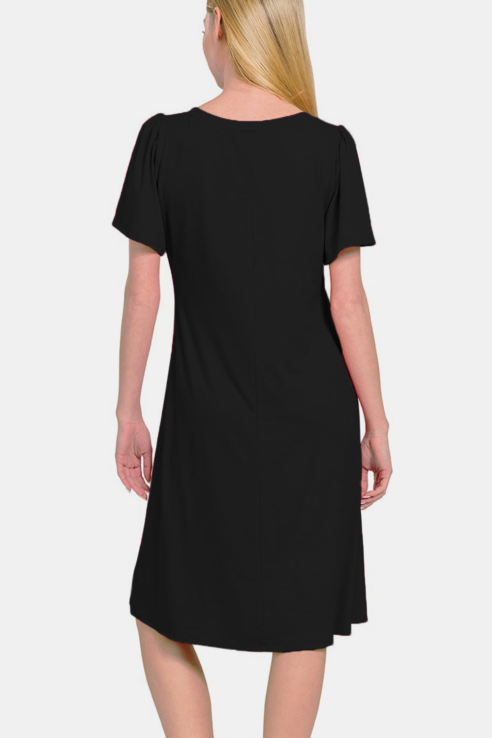 ABT02BK Zenana V-Neck Short Sleeve Dress