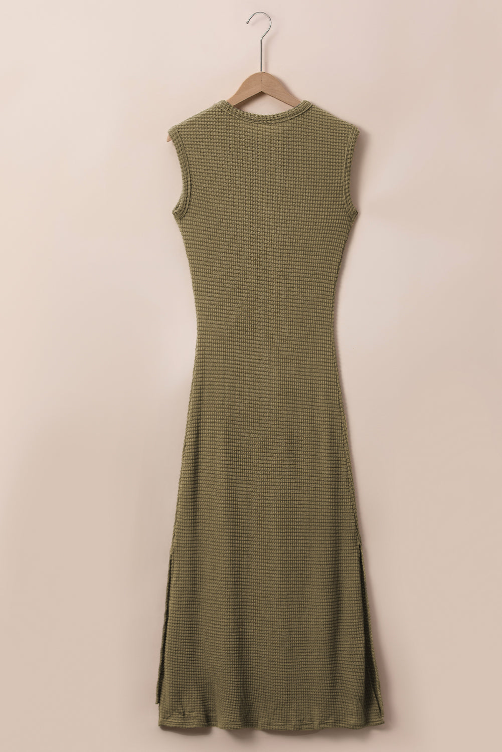 ABT03 Waffle-Knit Slit Sleeveless Maxi Dress