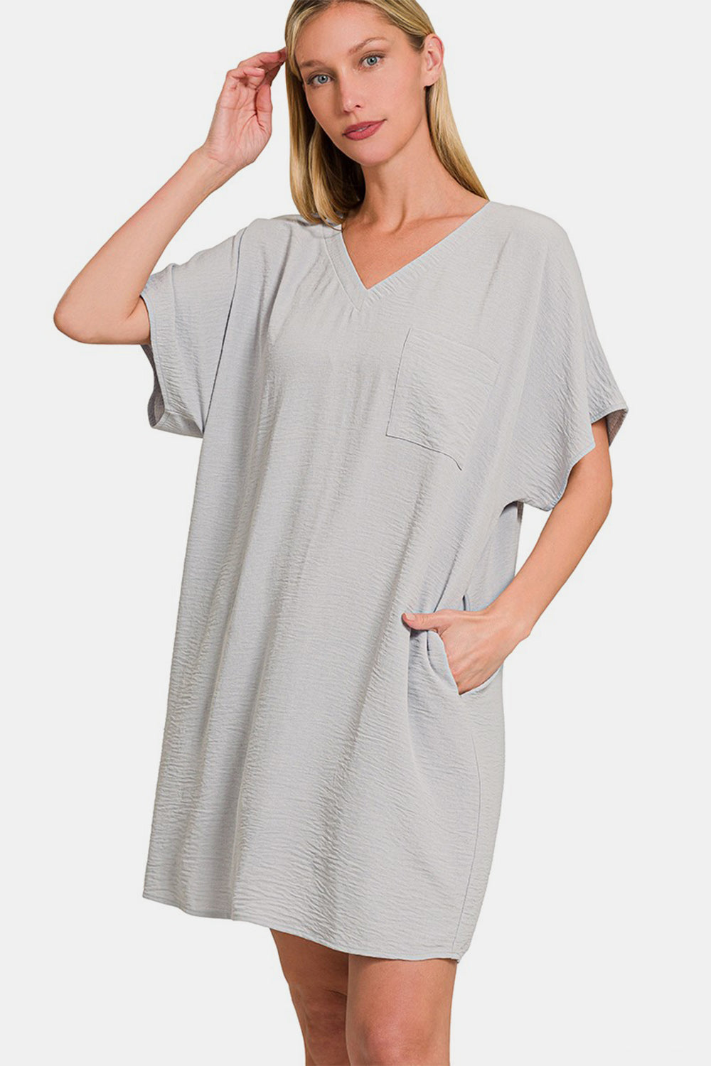 ABT01stri Zenana V-Neck Tee Dress with Pockets