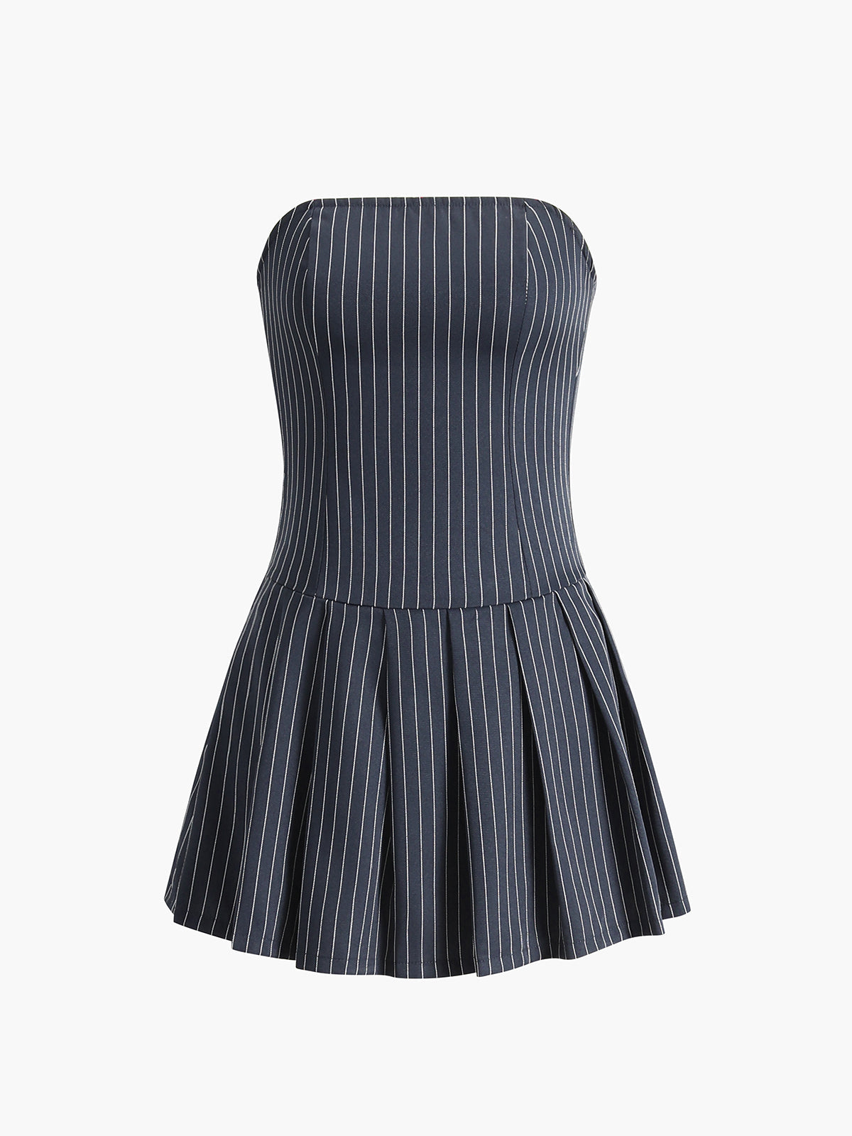 ABT48BKD Pinstripe Tube Short Pleated Dress