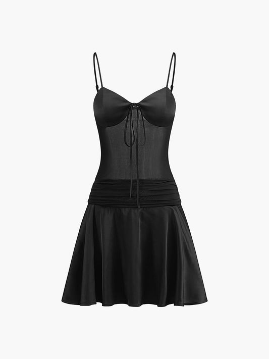 ABT16BK Sheer Knotted Short Dress