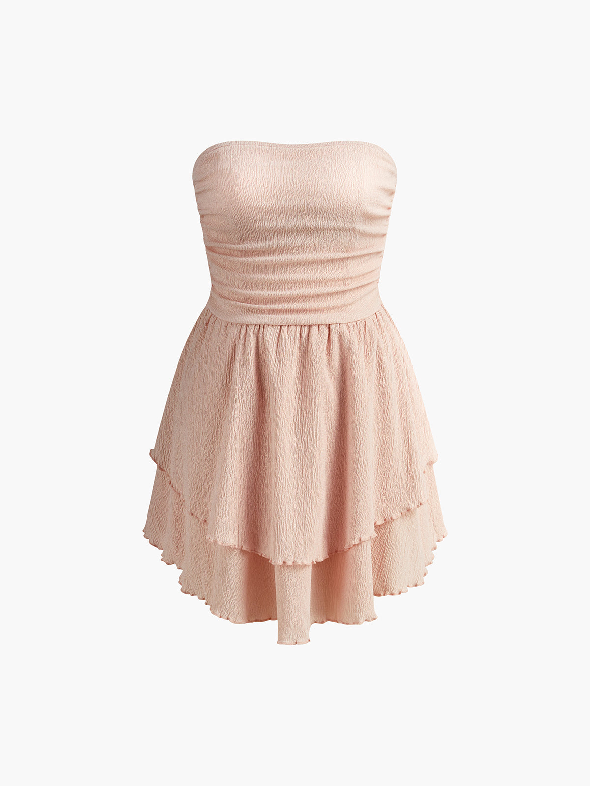 ABT04WT Tube Ruched Ruffle Short Dress