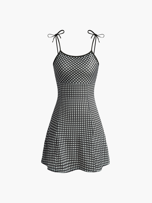 ABT07BK Plaid Piping Adjustable straps Cami Dress