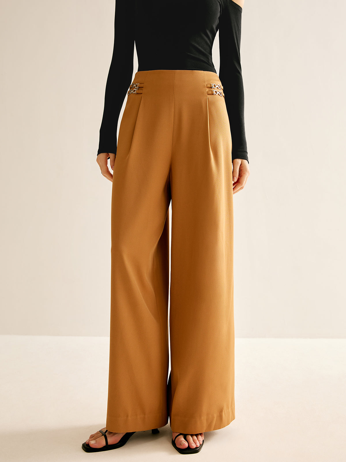 Metal-Detail Straight Pants