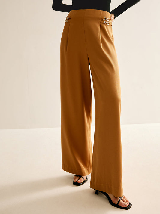 Metal-Detail Straight Pants