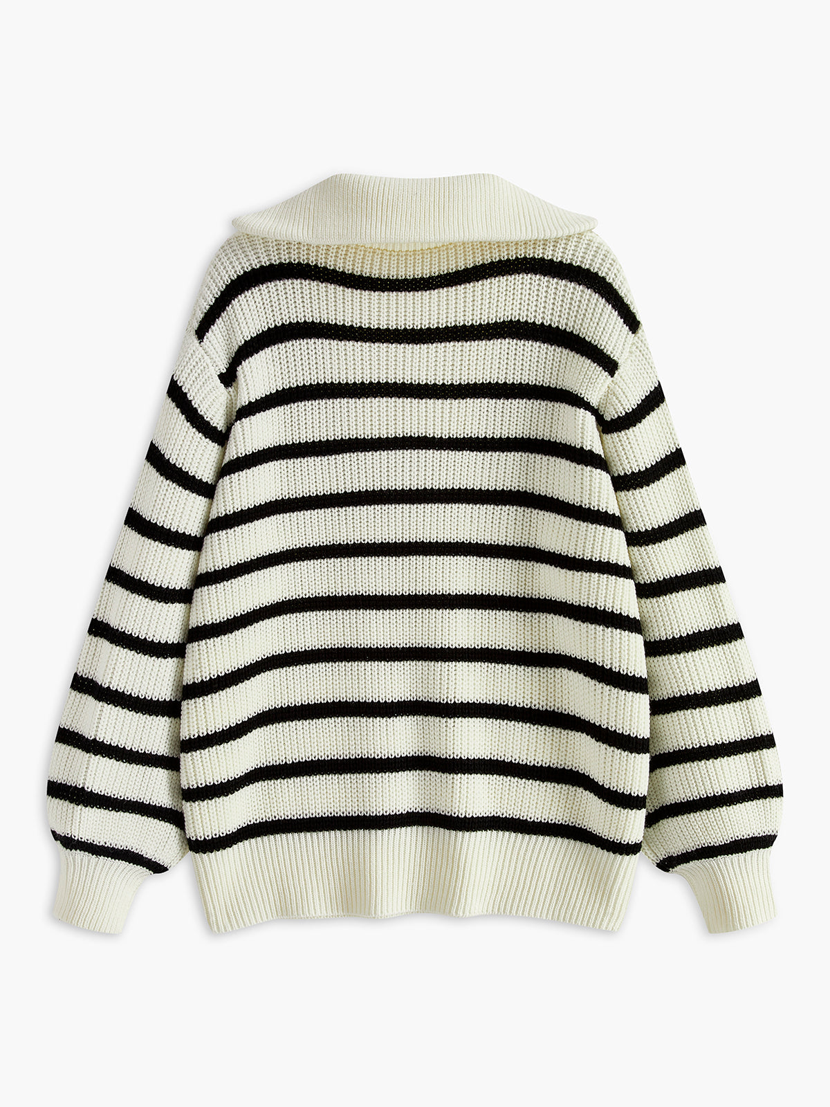 ABS2409BK Striped Panel Zipper Pullover Sweater