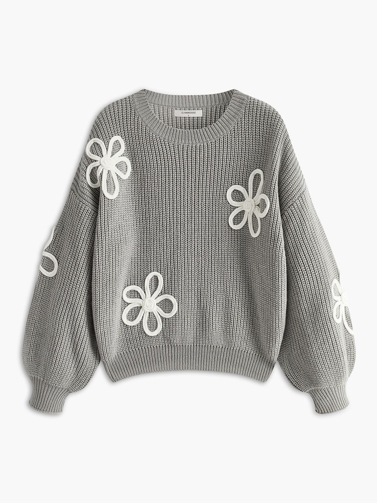 Crew Neck Floral Embroidery Sweater