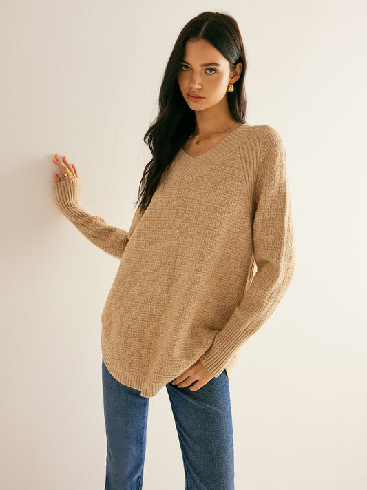 ABS2403 V-Neck Waffle Shift Sweater