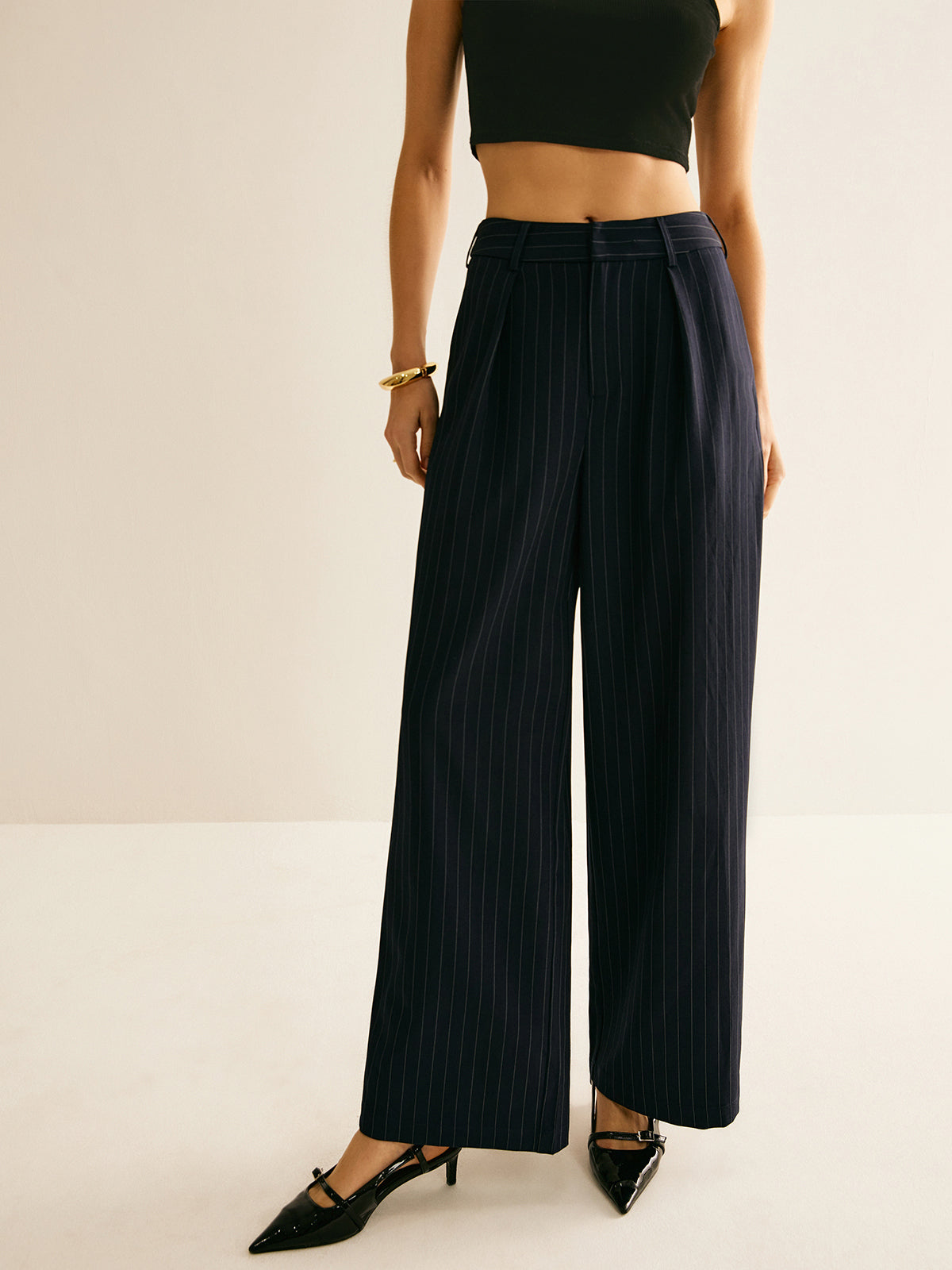 ABS2402 Versatile Pinstripe Wide-Leg Pants