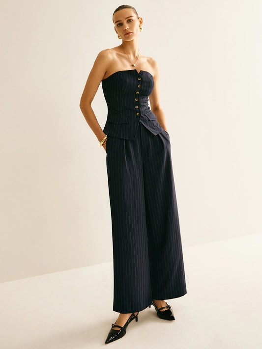 ABS2402 Versatile Pinstripe Wide-Leg Pants