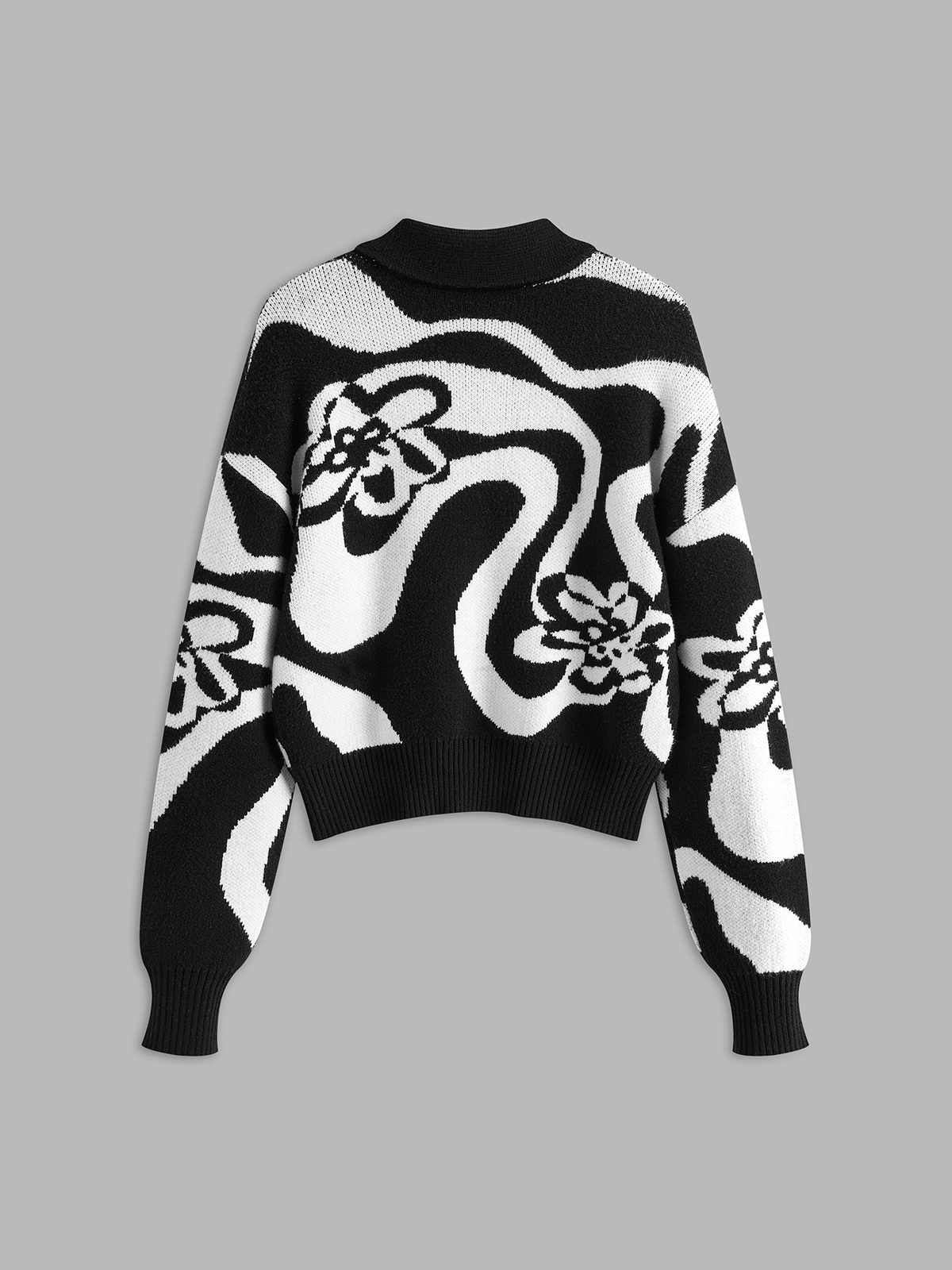 ABT08BK Zebra Printed Lapel Button Sweater