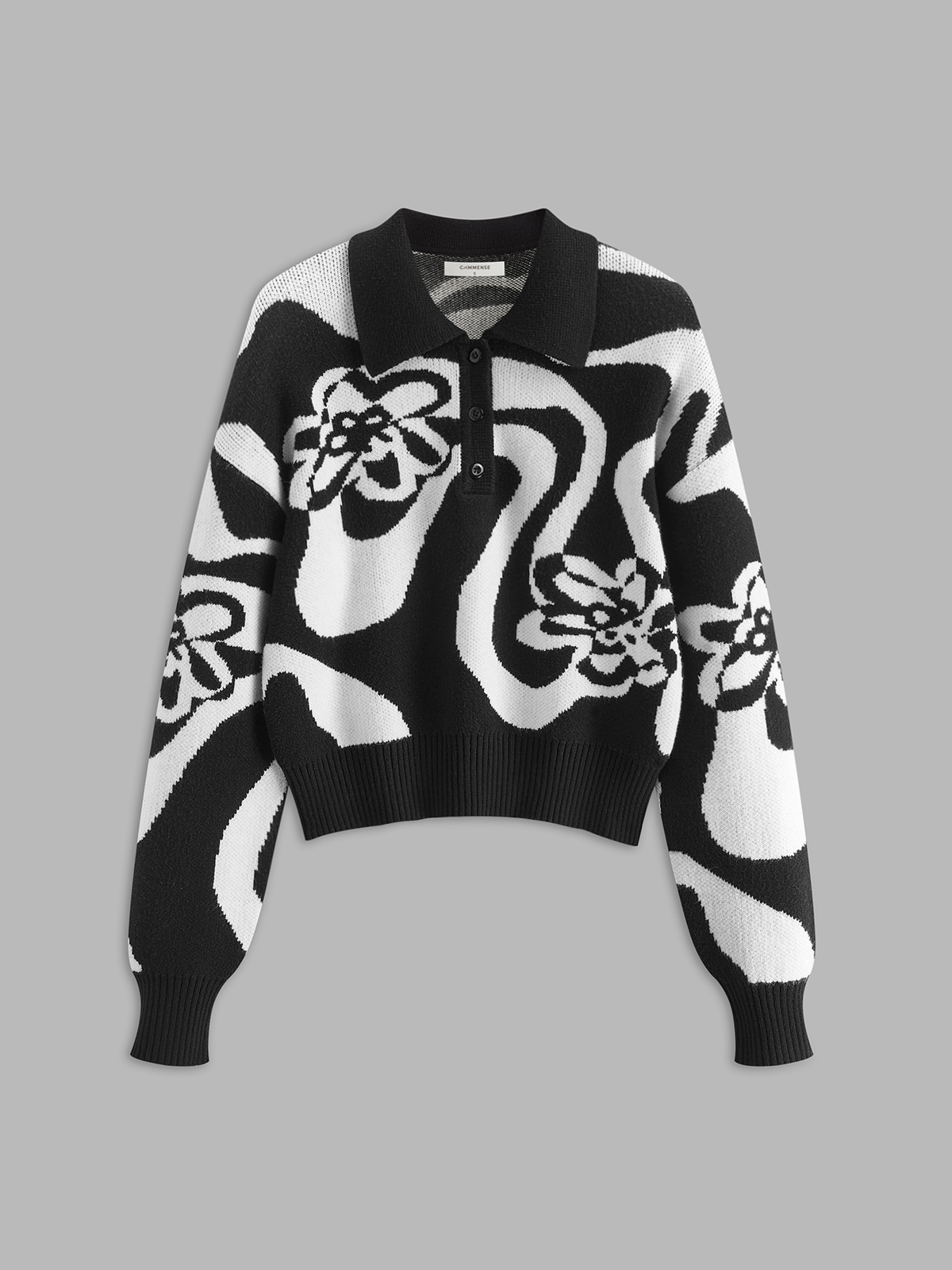 ABT08BK Zebra Printed Lapel Button Sweater