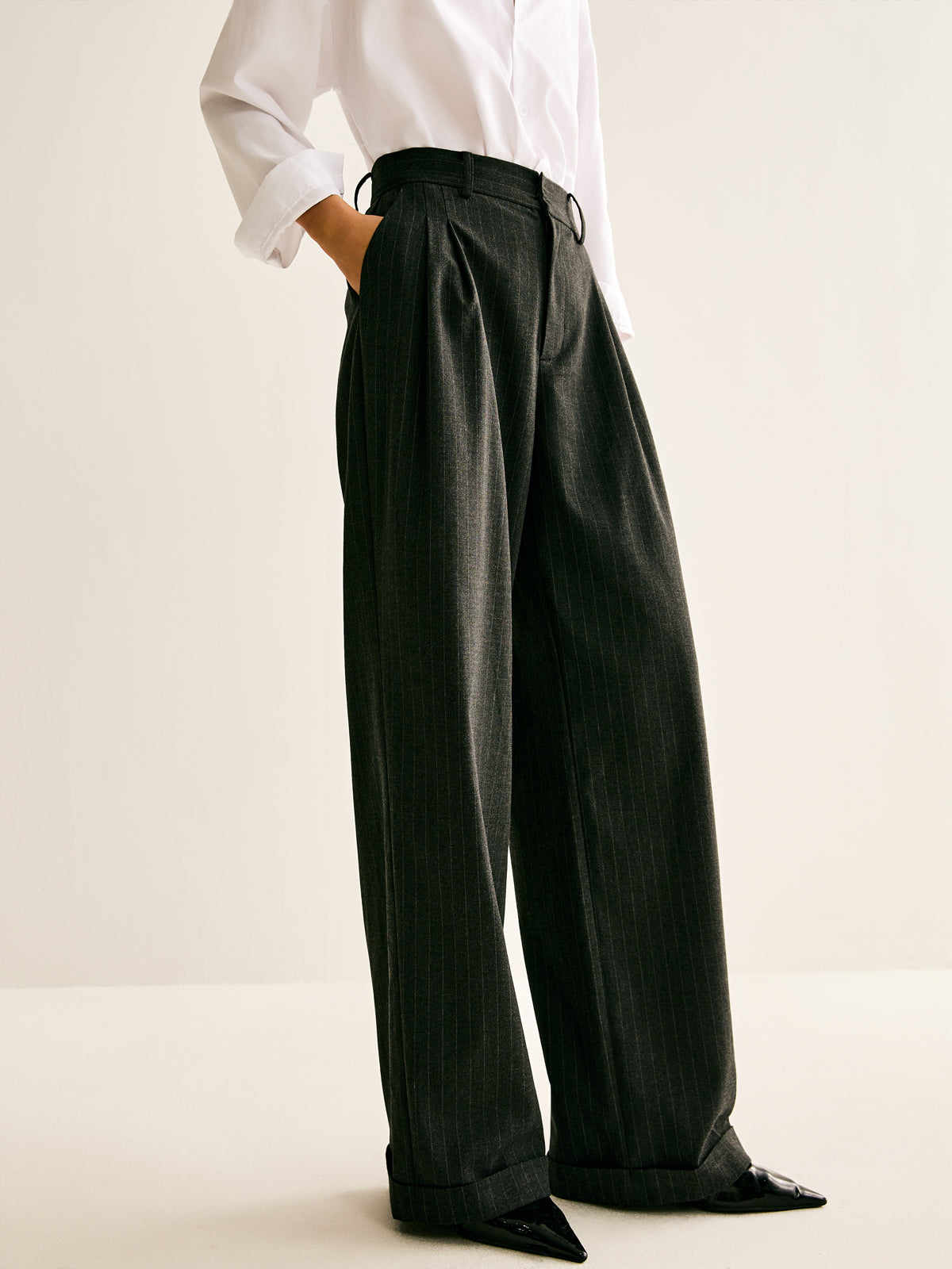 GNT056 Pinstripe Drape Pants