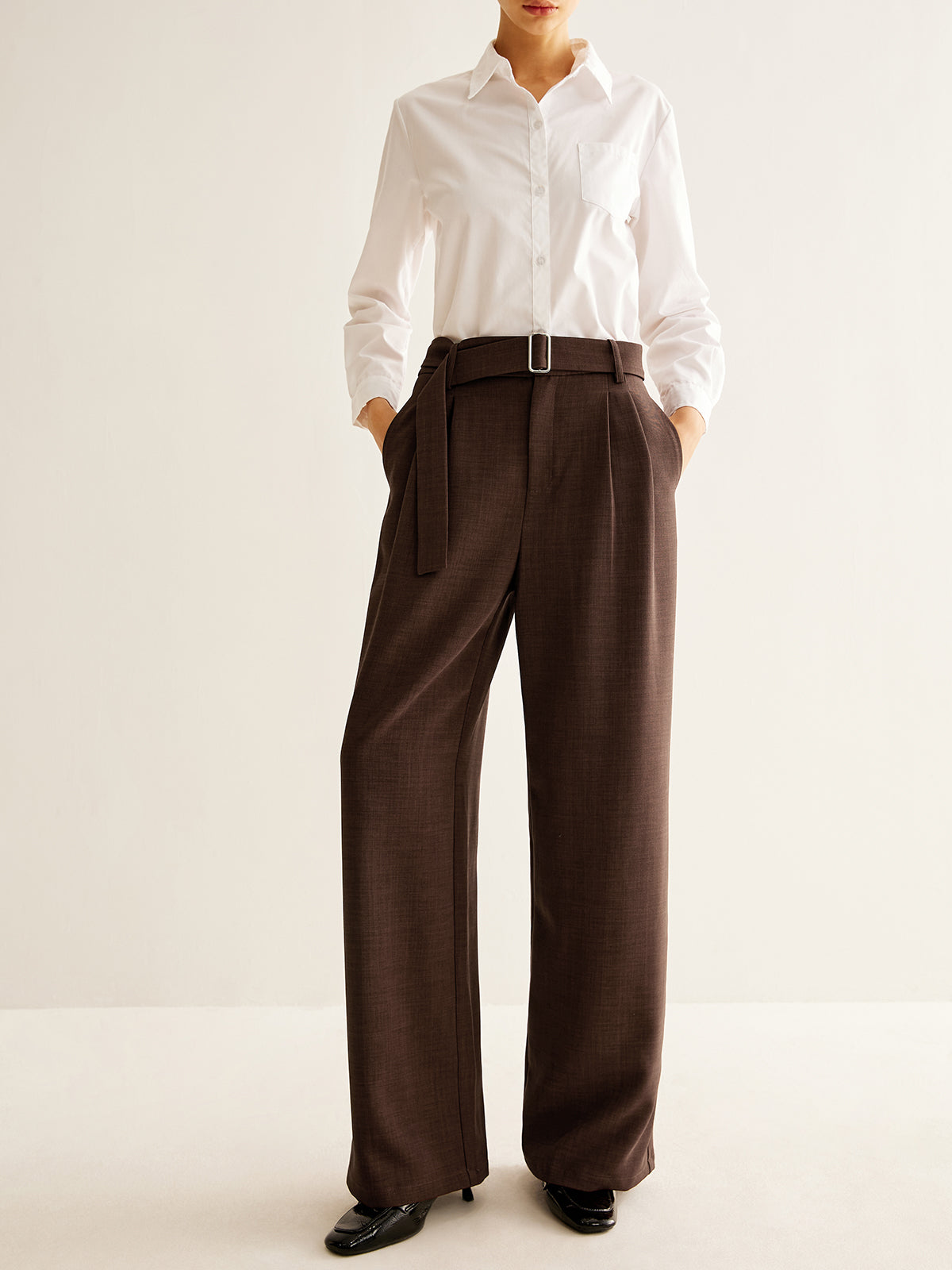 High-Waist Belted Wide-Leg Pants