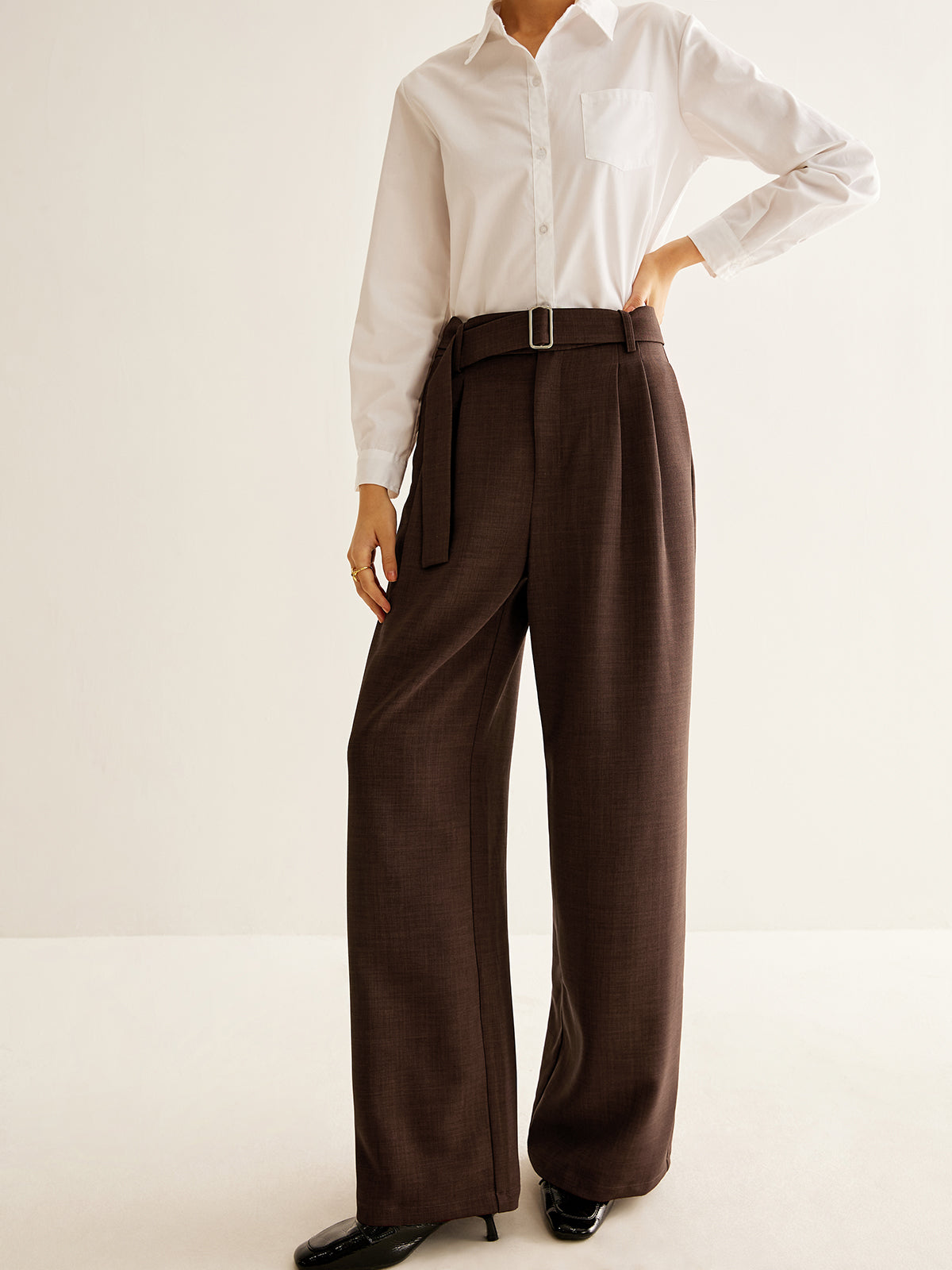 High-Waist Belted Wide-Leg Pants