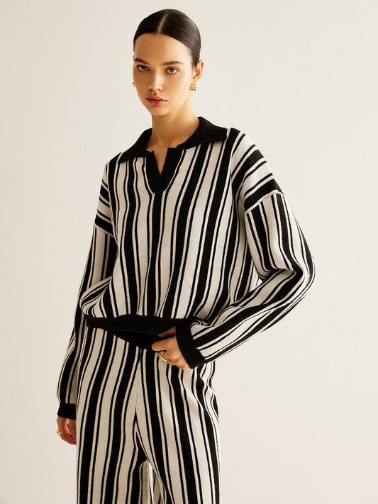 ABS2404BK Two Tone Pinstripe Lapel Sweater