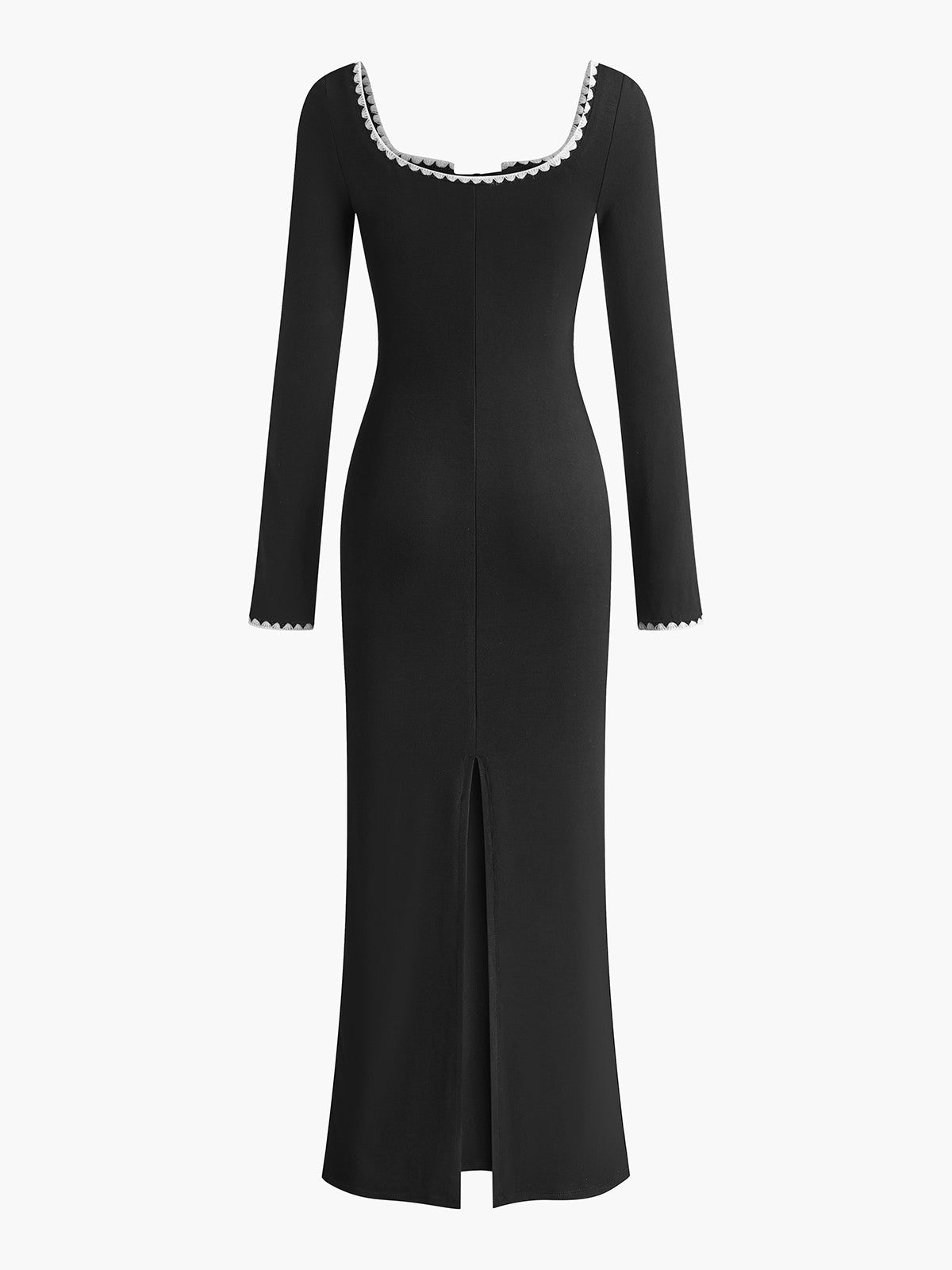 ABS2443BK Embroidered Trim Split Tie Dress