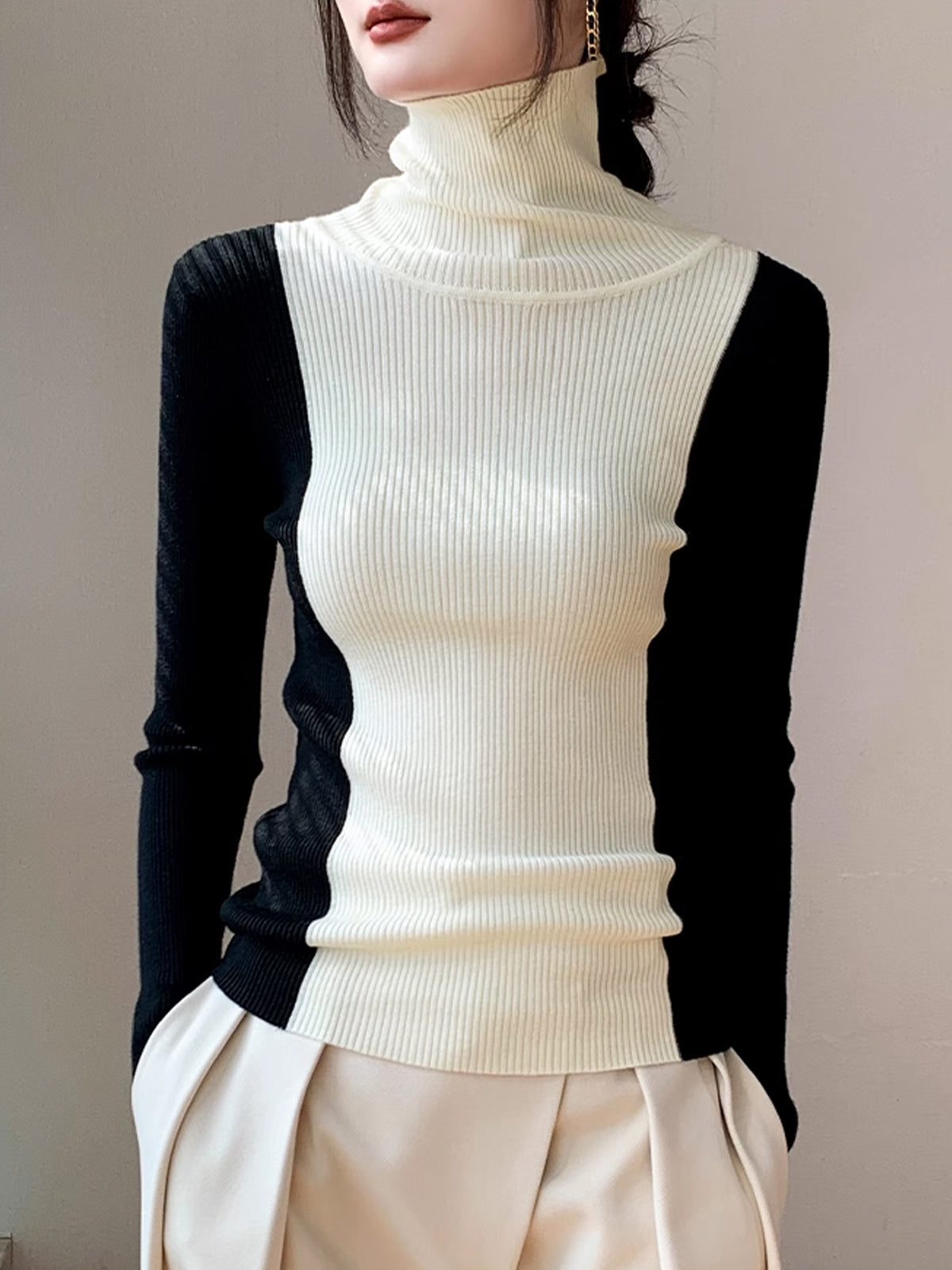 ABS2405 Turtleneck Color Block Sweater