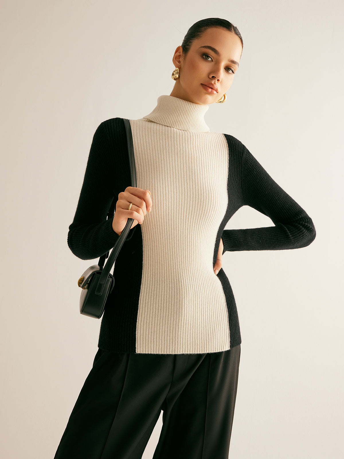 ABS2405 Turtleneck Color Block Sweater