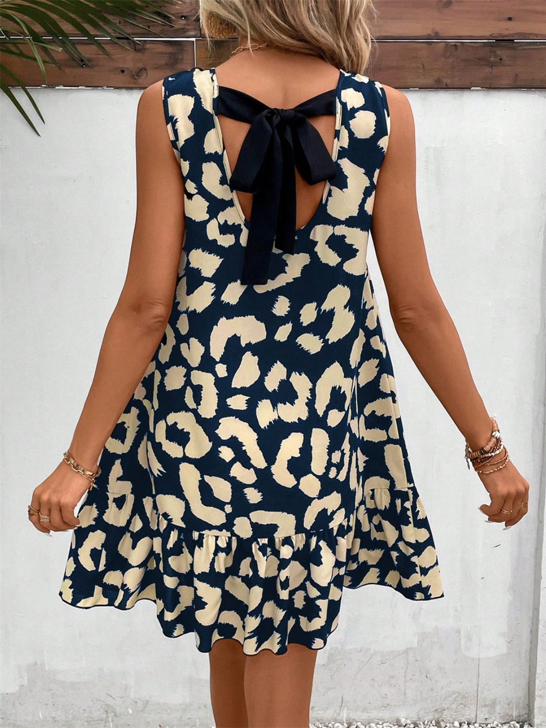 ABT43WT Tied Leopard Round Neck Tank Dress