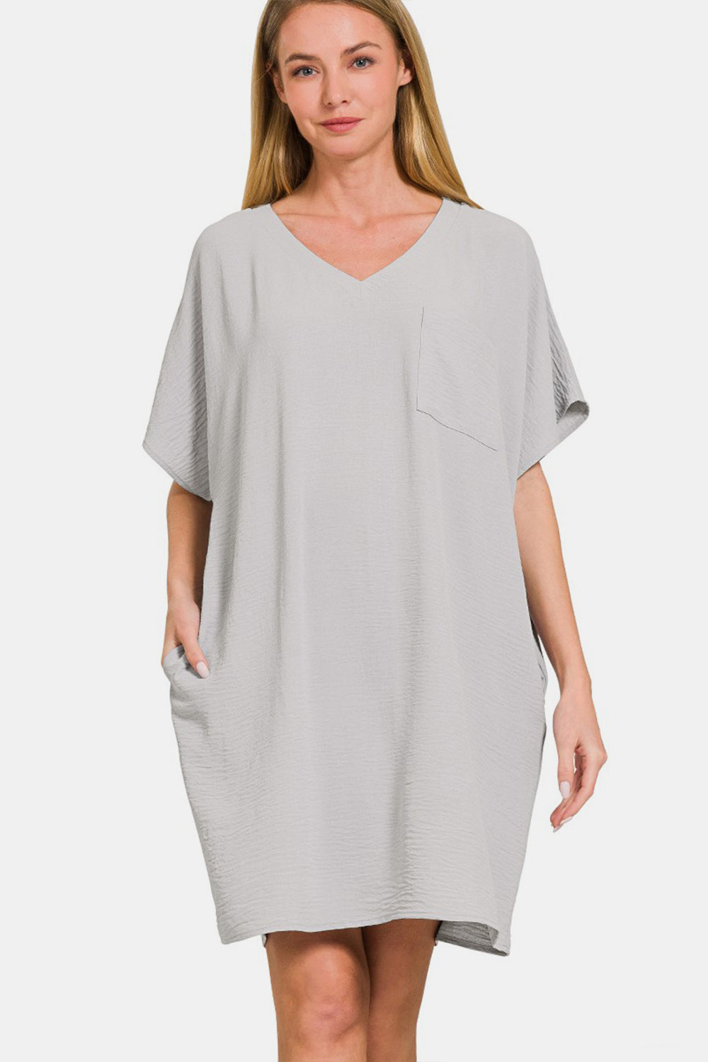 ABT01stri Zenana V-Neck Tee Dress with Pockets