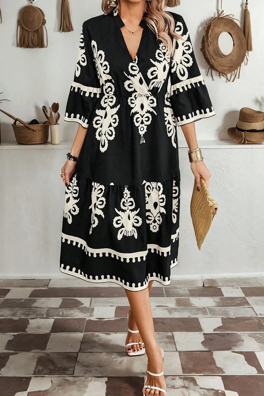 Printed Half Sleeve Knee Length Dress