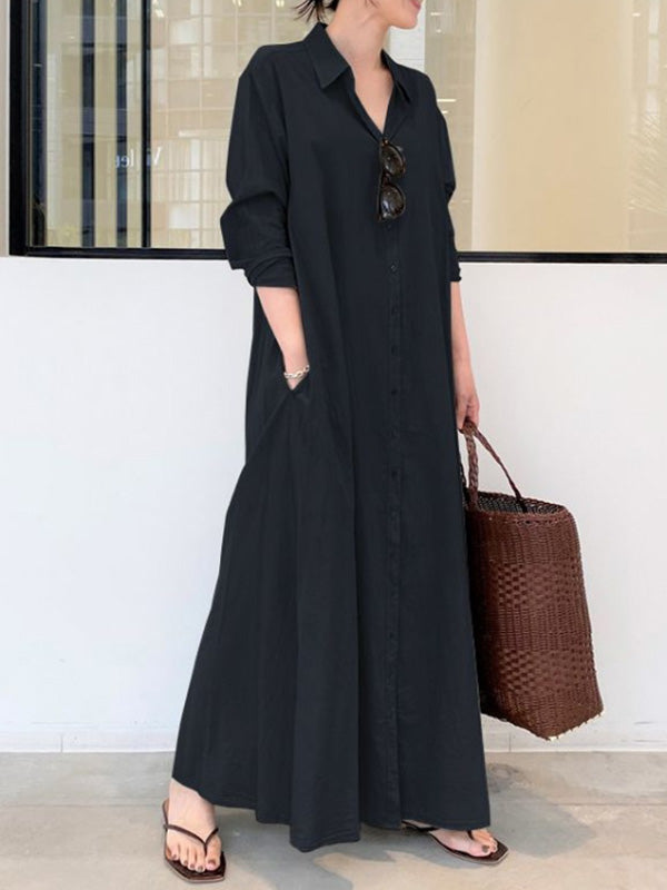 Original Solid Color Lapel Shirt Dress